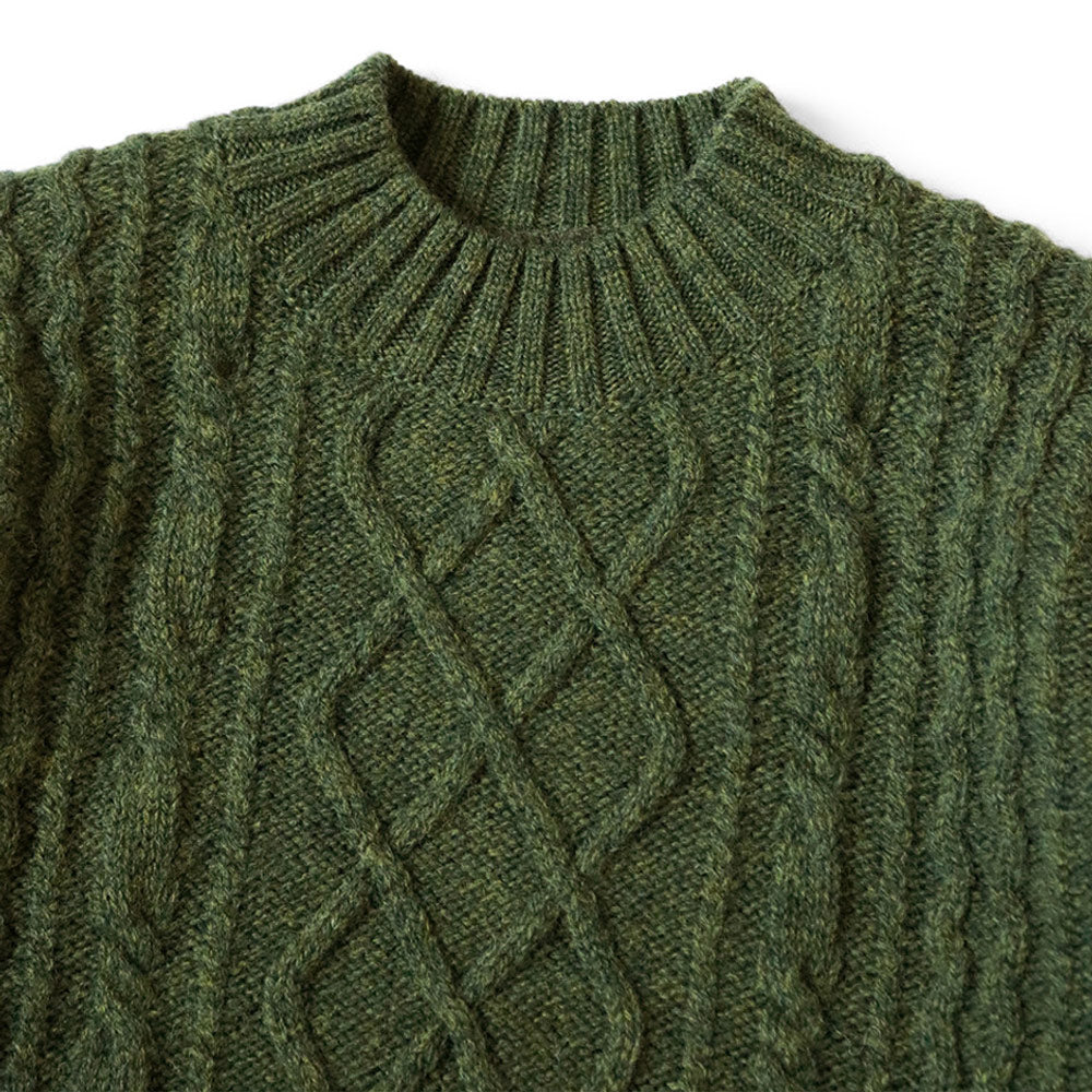 5G Wool Cable Knit Elbow Crew Sweater 'Khaki'