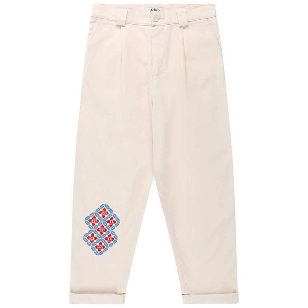 Sukkar Cotton Pleated Chino Trousers 'Off White'