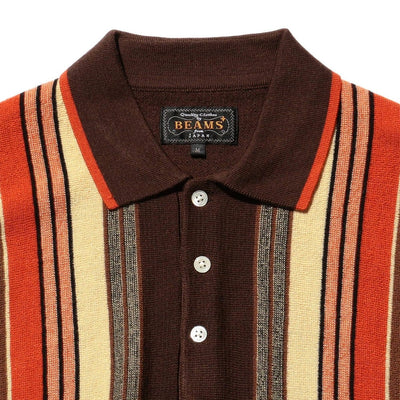 Wool Knit Striped Polo Shirt 'Dark Brown'