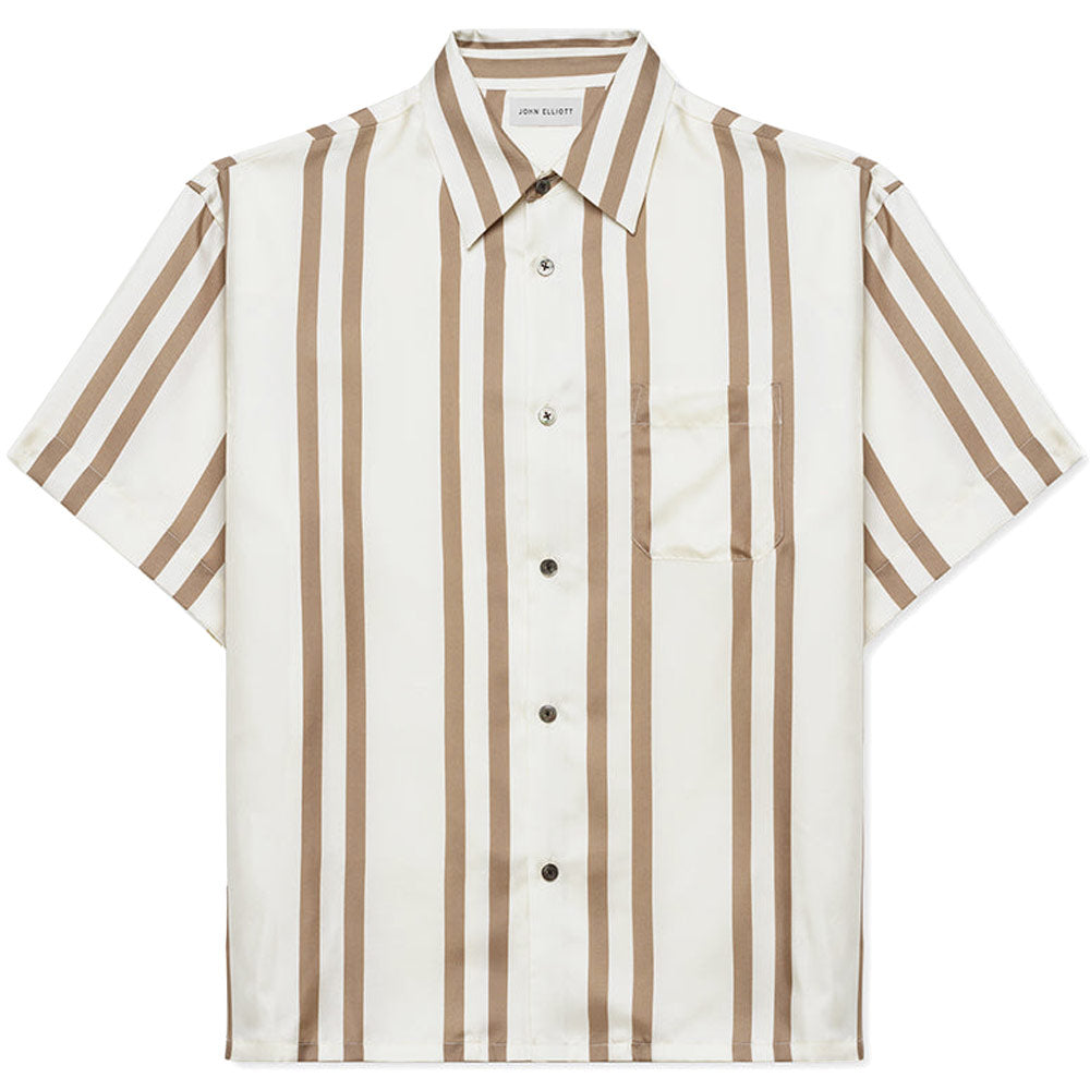 John Elliott | Silk SS Button UP 'Bark / Salt Stripe'