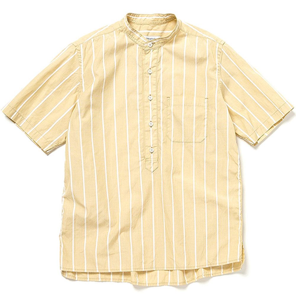 Dweller Stand Collar Pullover S/S Shirt  Cotton Satin Stripe 'Yellow'