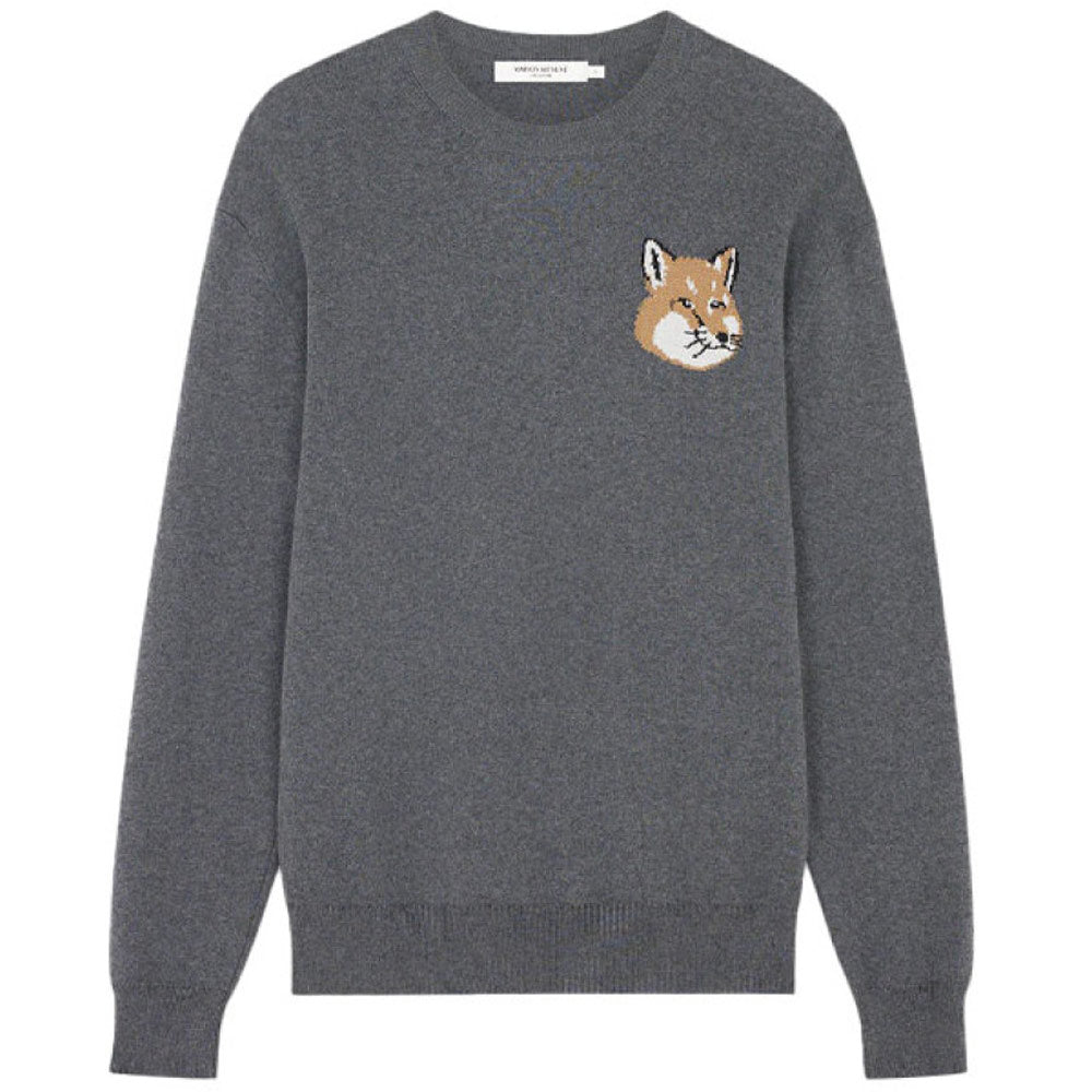 Mini Fox Head Intarsia Comfort Jumper 'Dark Grey Melange'