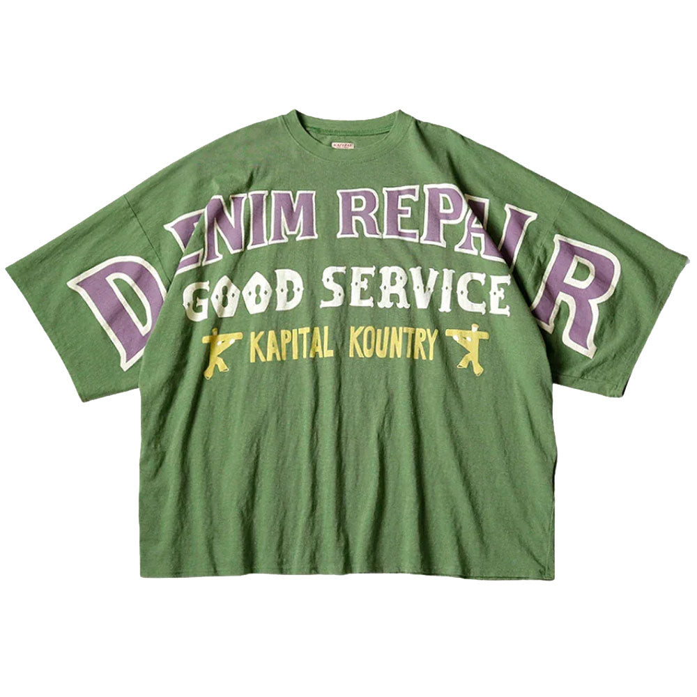 Kapital | 18.5/- Jersey Huge-T-Shirts (Denim Repair) 'Green
