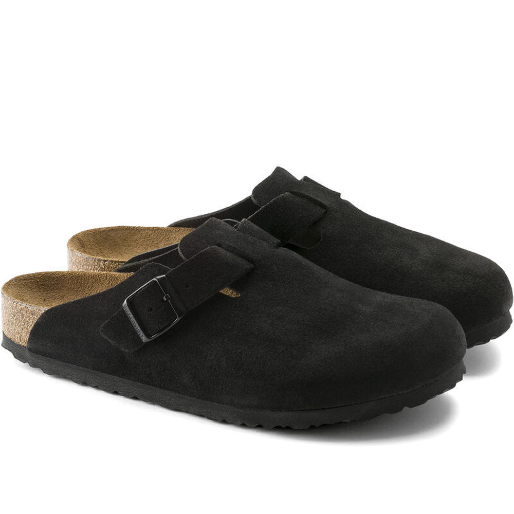 Birkenstock | Boston Soft Footbed Suede Leather Slippers 'Black'