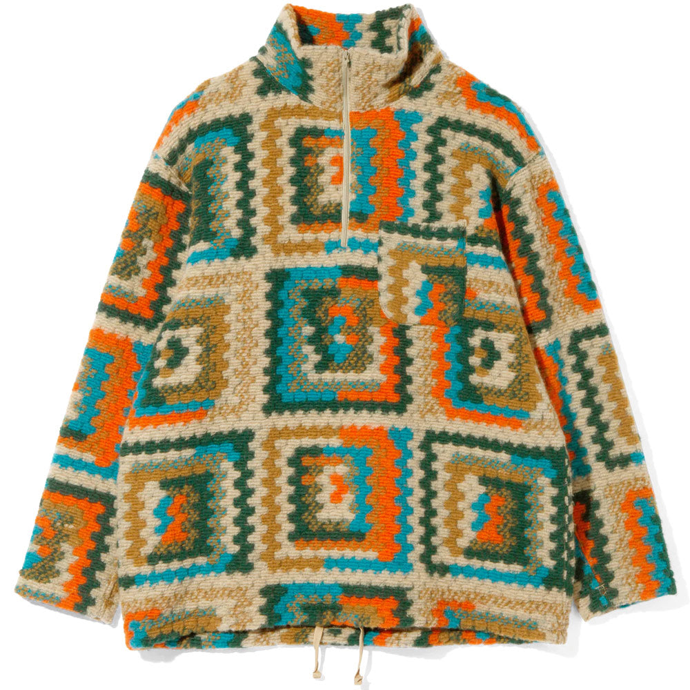 Zip Mock Neck 'Multi Color Poly Wool Crochet Knit'