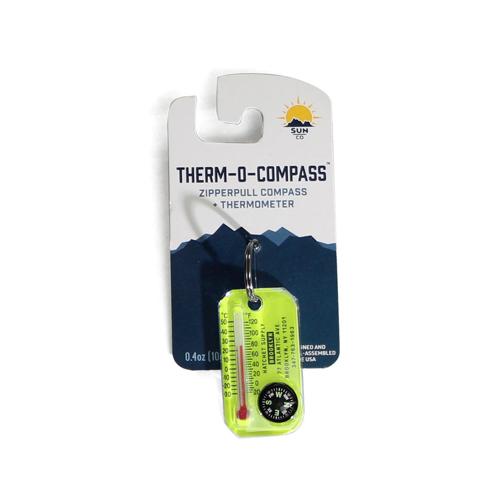 Sun Company x Hatchet Supply Therm-O-Compass Zipper Pull Compass / Thermometer 'Neon'