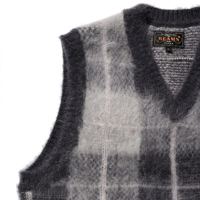 Mohair Check Pullover Knit Vest 'Grey'