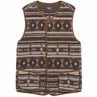 Poly / Wool Fleece Knit Buck Vest 'Brown Multi'