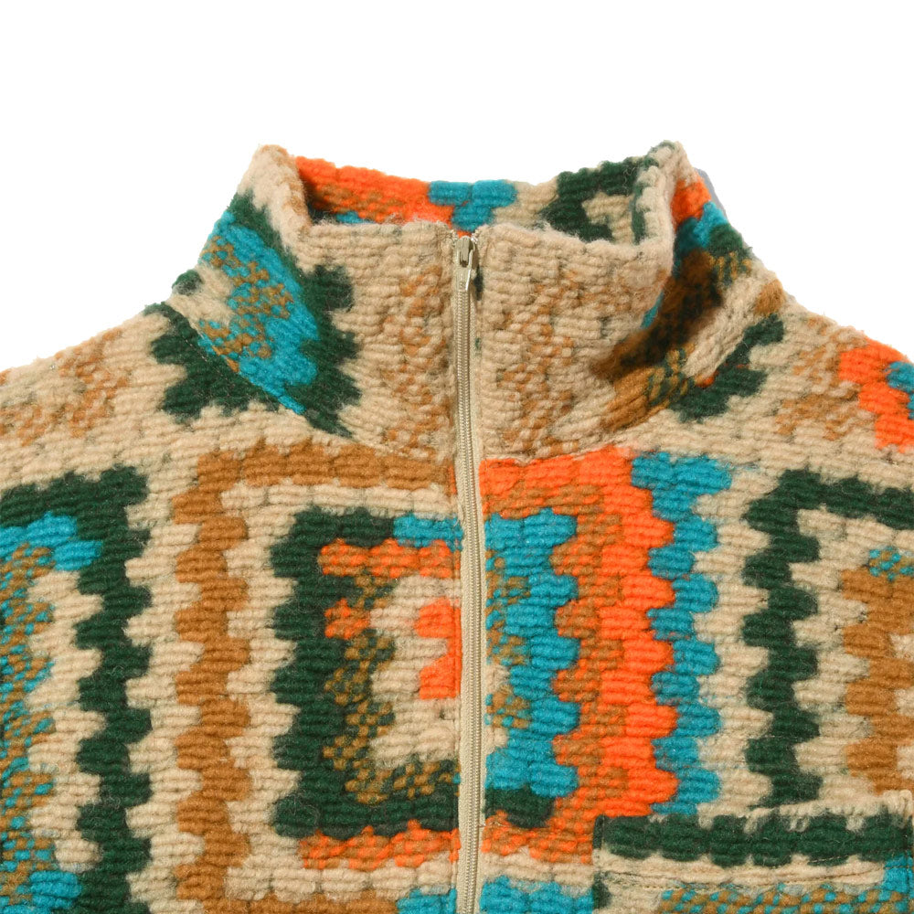 Zip Mock Neck 'Multi Color Poly Wool Crochet Knit'