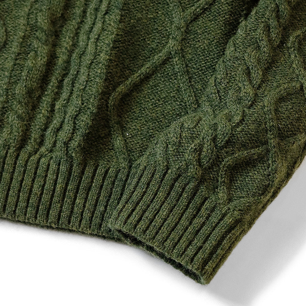 5G Wool Cable Knit Elbow Crew Sweater 'Khaki'