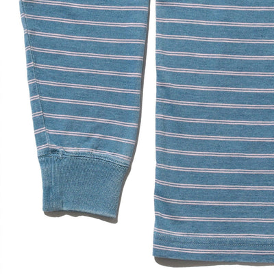 Indigo Horizontal Stripe Long Sleeve Pocket T-Shirt 'Bleach'