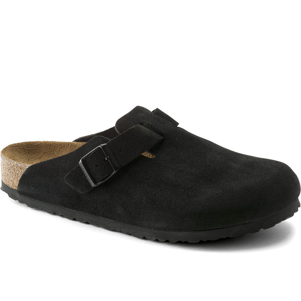 Birkenstock | Boston Soft Footbed Suede Leather Slippers 'Black'