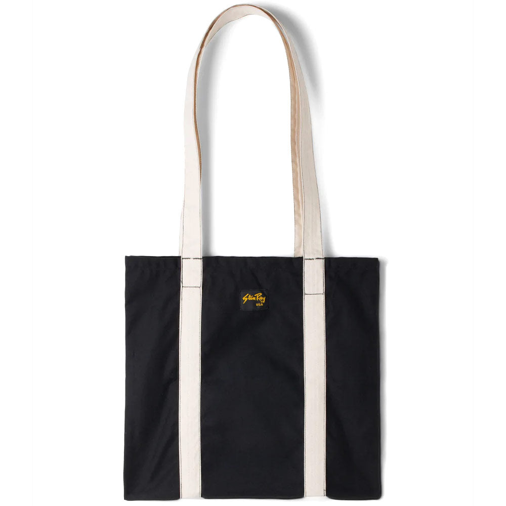 Tote Bag 'Black Sateen / Natural Strap W / Contrast Stitch'